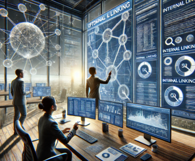 an SEO expert optimizing internal linking for a website in a modern office setting